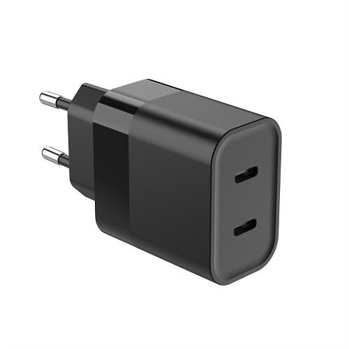 20W Dual Port USB-C x2 PD Charger Power Adapter (EU Plug) (Black) (Without Packaging)