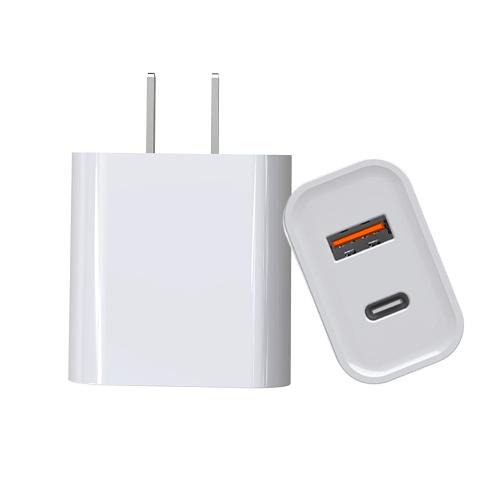 20W Dual Port USB-A+USB-C PD Charger Power Adapter (US Plug) (White) (Without Packaging)