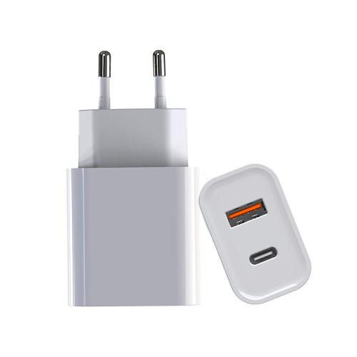 20W Dual Port USB-A+USB-C PD Charger Power Adapter (EU Plug) (White) (Without Packaging)