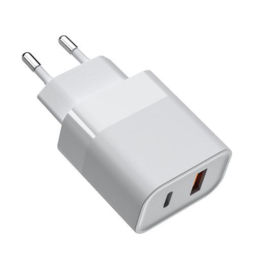 30W Dual Port USB-A+USB-C PD Charger Power Adapter (EU Plug) (White) (Without Packaging)