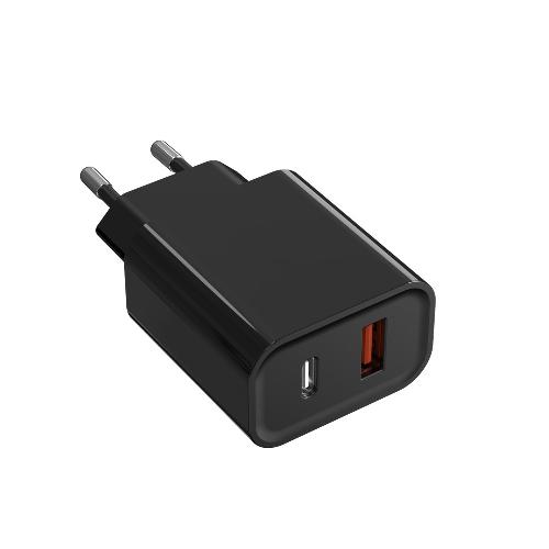 20W Dual Port USB-A+USB-C PD Charger Power Adapter (EU Plug) (Black) (Without Packaging)