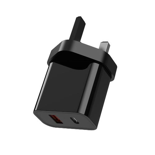 20W Dual Port USB-A+USB-C PD Charger Power Adapter (UK Plug) (Black) (Without Packaging)