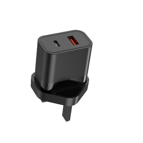 30W Dual Port USB-A+USB-C PD Charger Power Adapter (UK Plug) (Black) (Without Packaging)
