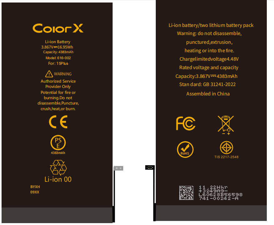 ColorX Diagnostic battery, Suitable for iPhone 15 Plus