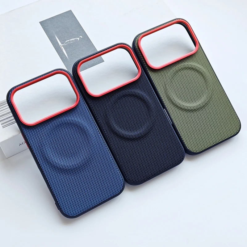 For iPhone Series Case Luxury Magnetic Soft TPU+Nylon Woven Leather Back Anti-Fingerprint Cover