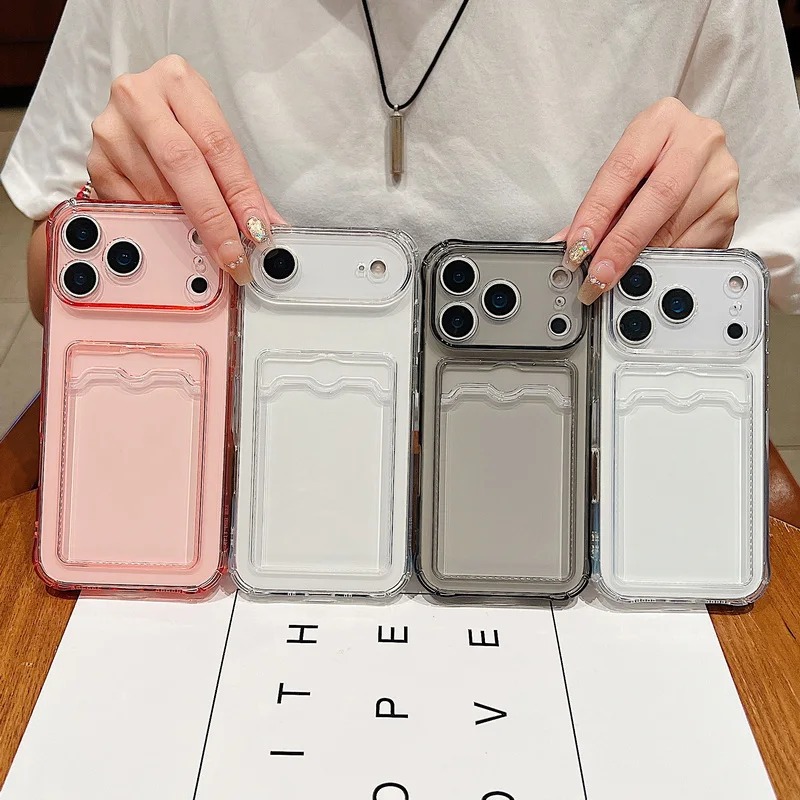 Transparent Card Pocket Case For iPhone Series Clear Wallet Bag Soft TPU Silicone Phone Cover