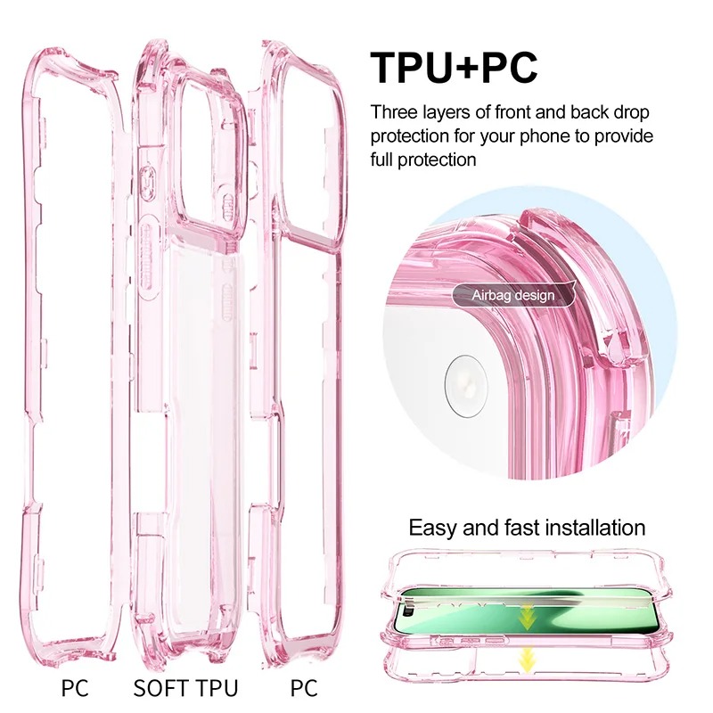 3IN1 Four-corner Airbag Anti-Drop Clear Case for iPhone Series Drop Proof Hand Lanyard Protect Cover