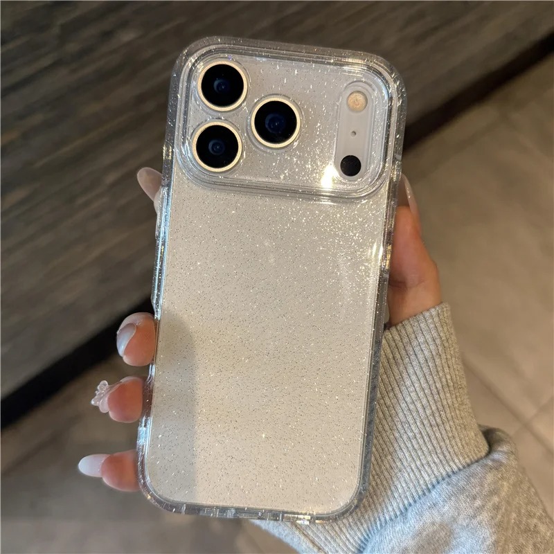 Luxury Bling Glitter Clear Shockproof Armor Case For iPhone Series Transparent Lens Protection Hard Back Cover