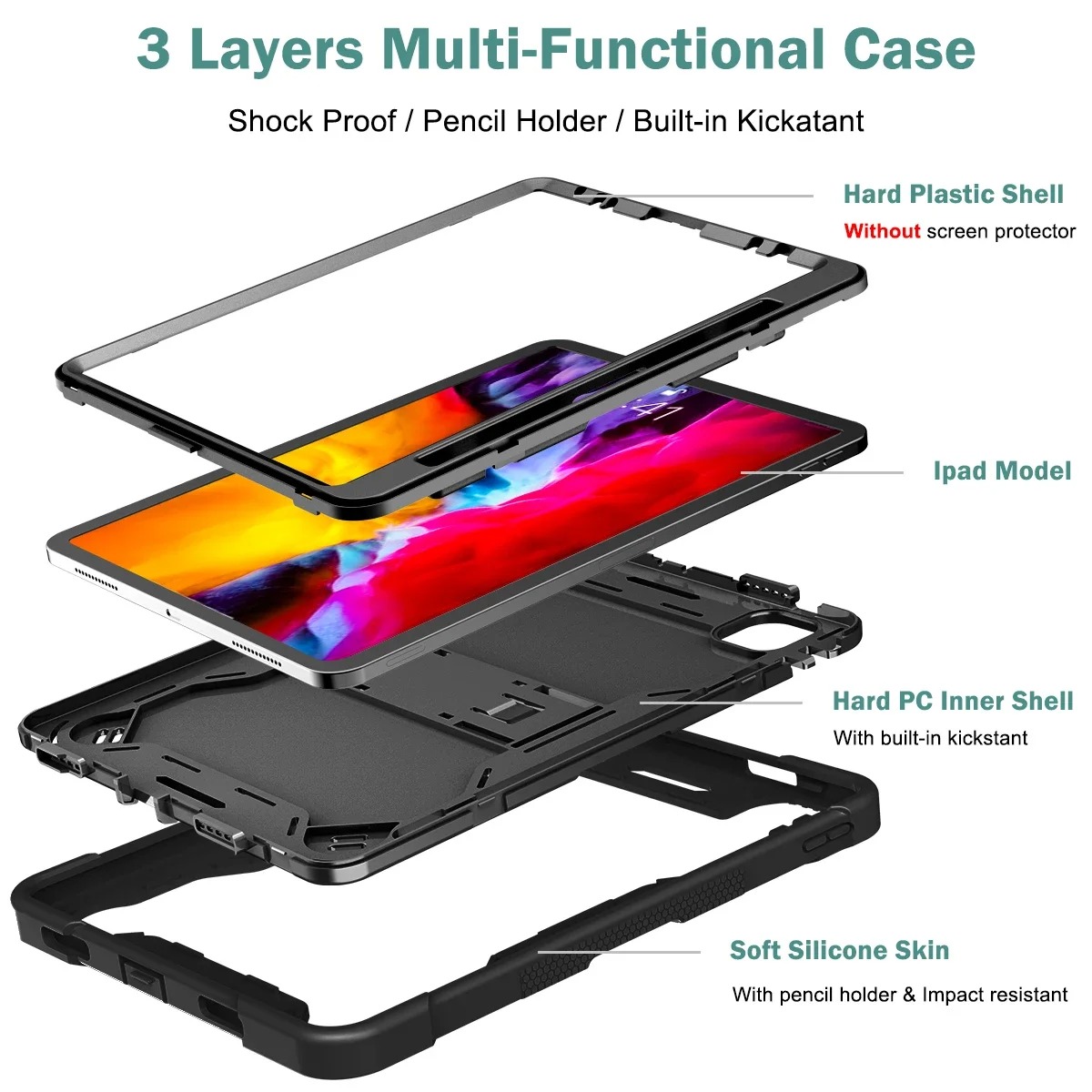 3-in-1 Silicone & PC Case with Stand for iPad Series