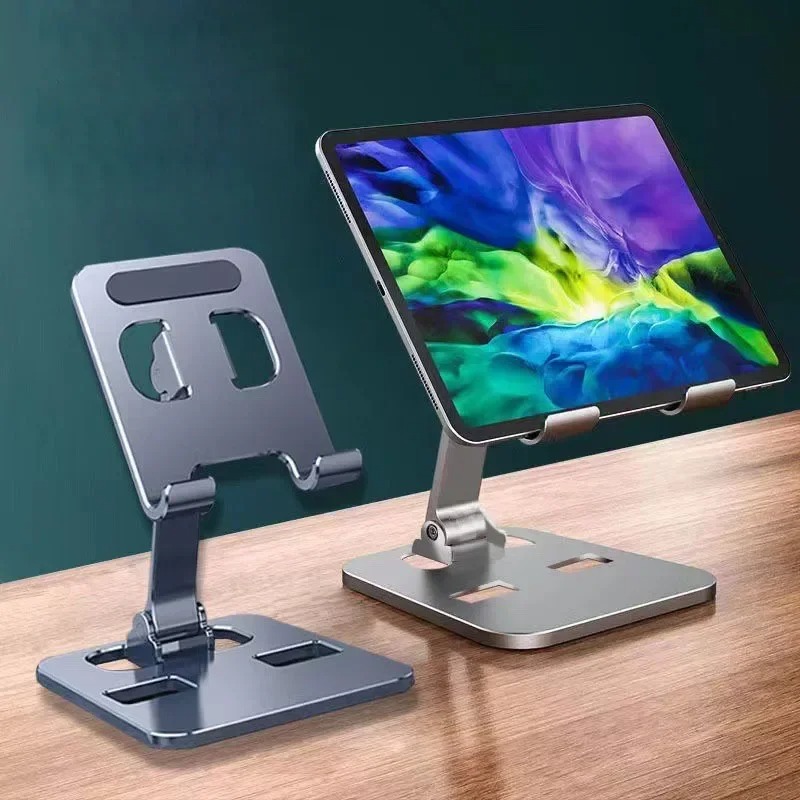 Upgraded Weighted Aluminum Alloy Foldable Phone Stand Adjustable Height Stable Thick Base Desktop Holder for Tablets and Smartphones