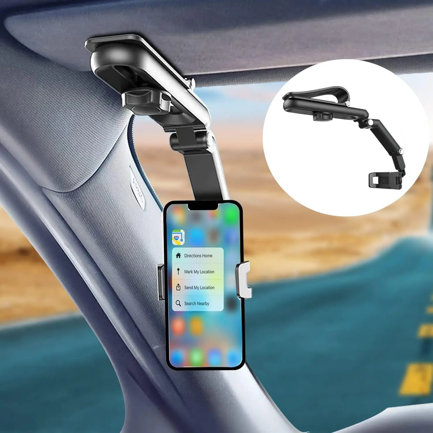 Sun Visor Car Phone Holder Multifunctional 360 Degree Rotating Mount for iPhone Samsung and Android Smartphones