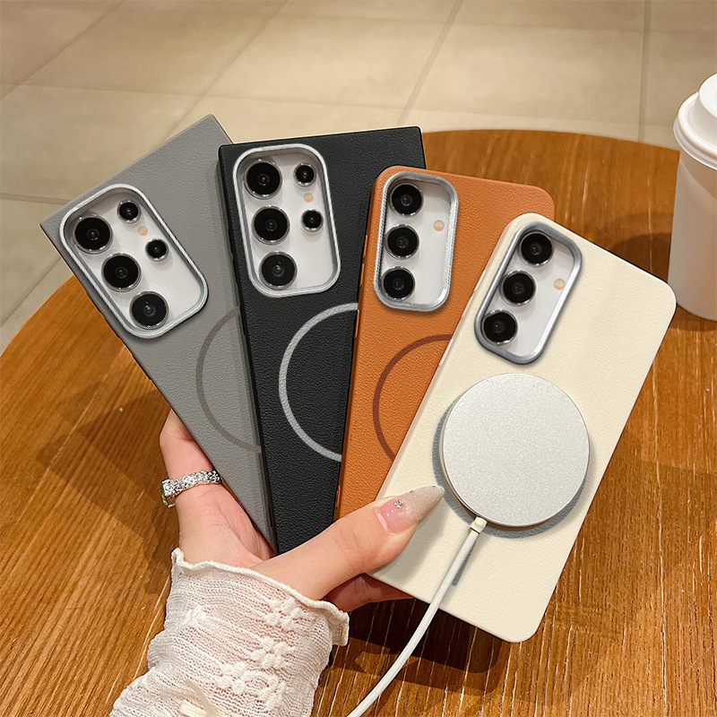 Faux Leather Thin - Ring Magnetic Full - Body Shockproof Phone Case for Samsung Series