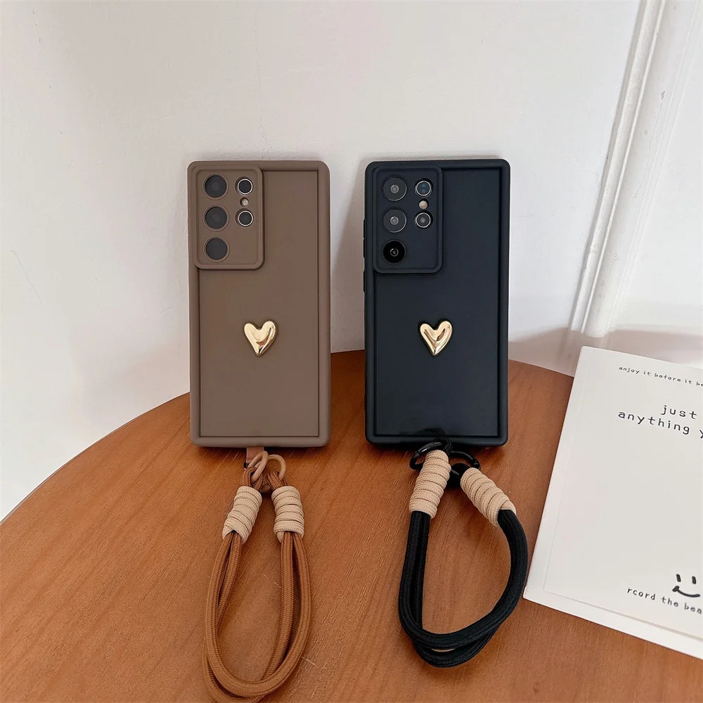 Simple Solid - Color 3D Love Heart Phone Case for Samsung Series