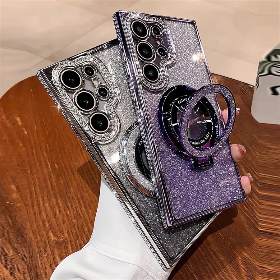 Rhinestone Magnetic Stand Glitter Electroplated Phone Case for Samsung Series
