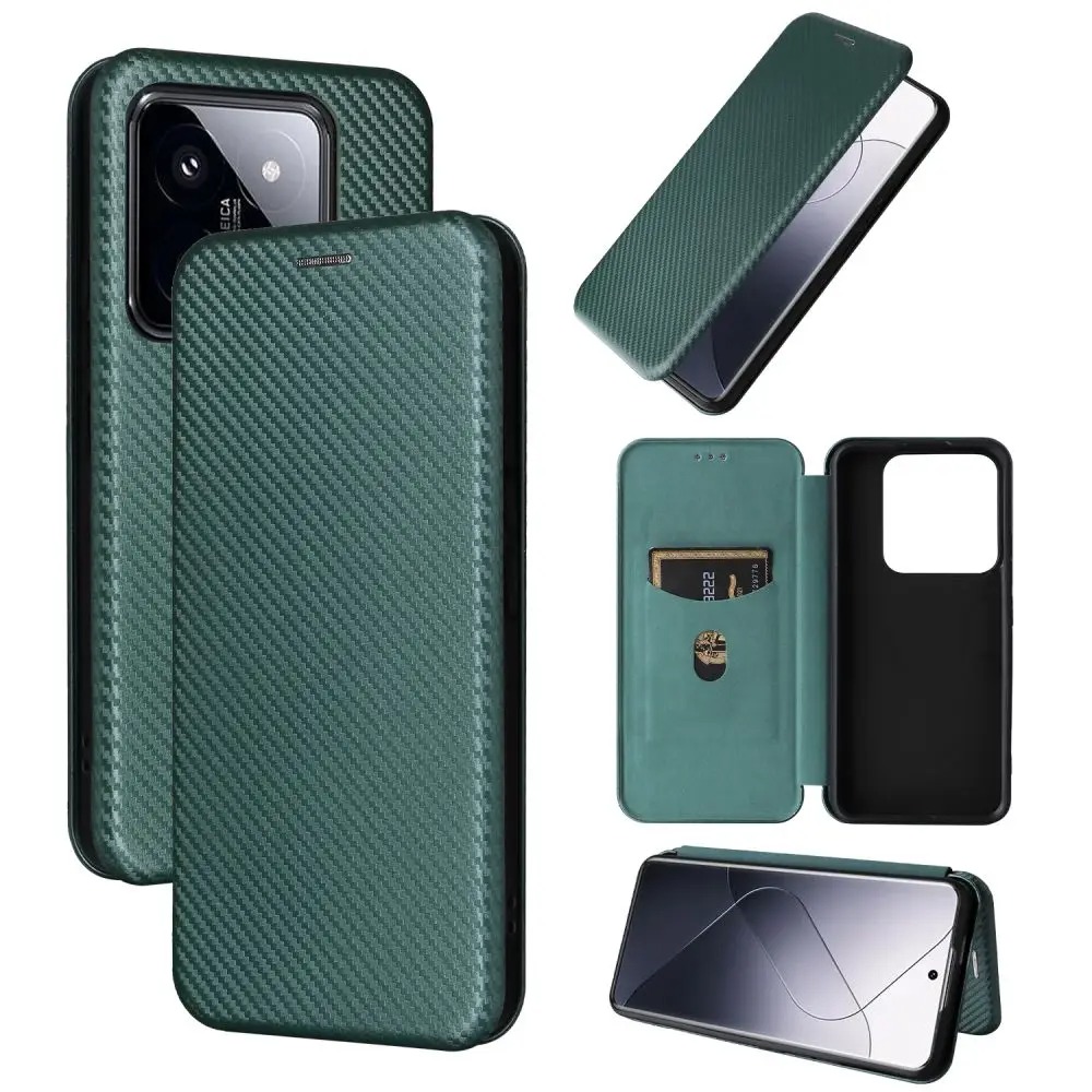 Magnetic Close Carbon Fibre Flip Cover Leather Wallet Book Case For Xiaomi 15